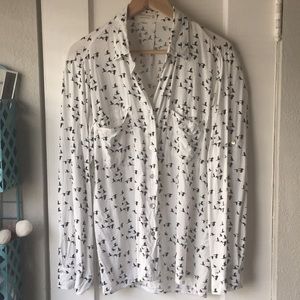 Black and white striped bird button down M